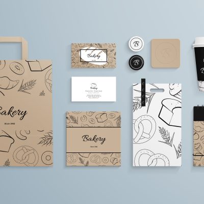 Corporate,Identity,Template,Set,With,Pattern,Of,Baked,Goods.,Business