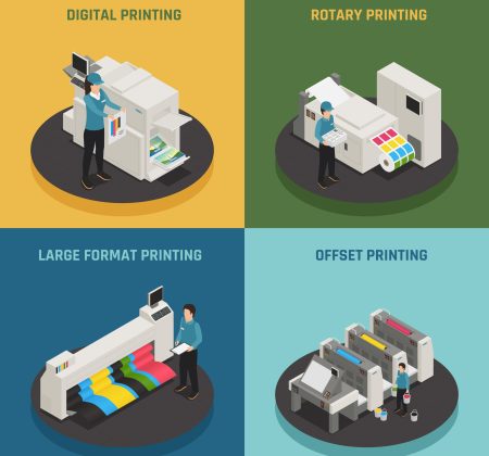 Printing,House,4,Isometric,Icons,Concept,With,Digital,Rotary,Large